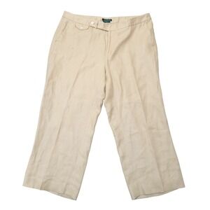 Lauren Ralph Lauren Devrouax Linen Blend Cropped Wide Leg Pants Vacation Tan 16W